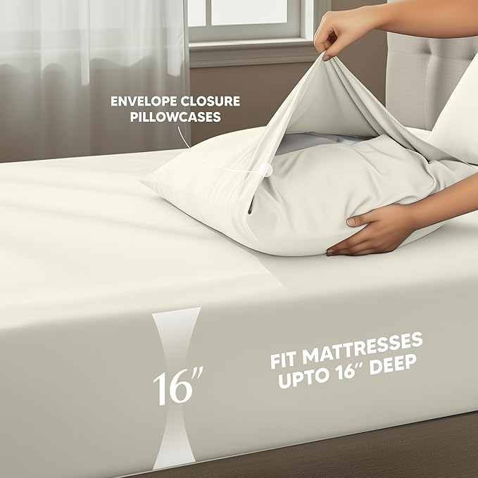 Utopia Bedding King Size Sheet Set – 4 Piece Bed Sheets, Soft and Breathable Microfiber, Includes 1 Fitted Sheet, 1 Flat Sheet and 2 Pillowcases – Oeko Tex (Ivory)