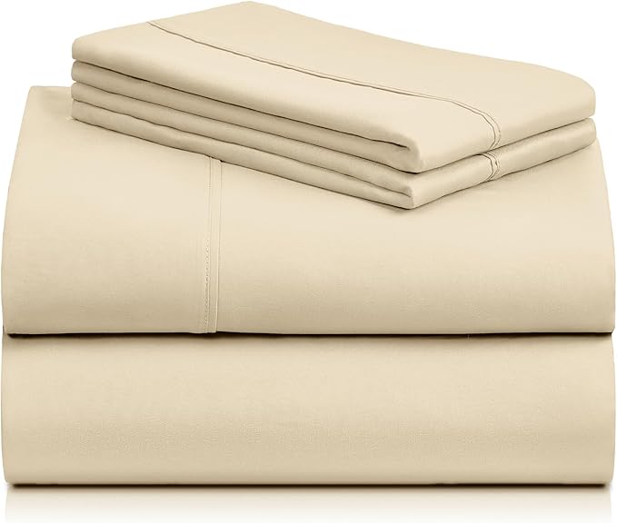 LuxClub Twin XL Sheets - Soft Kids Twin Bed Sheets for Boys and Girls, 3 PC Deep Pockets 18" Eco Friendly Wrinkle Free Kids Fitted Sheets Machine Washable Hotel Bedding Silky Soft- Cream Twin XL