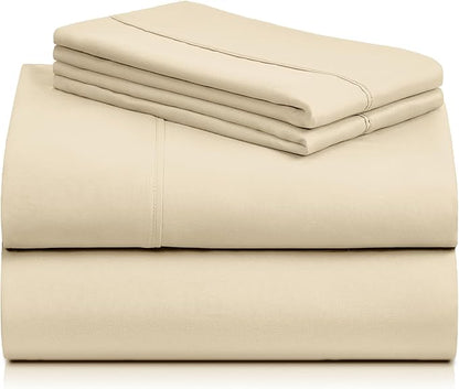 LuxClub Twin Sheets - Soft Kids Bed Sheets, 3 PC Deep Pockets 18" Eco Friendly Wrinkle Free Fitted Sheets Machine Washable Hotel Bedding Silky Soft Cream
