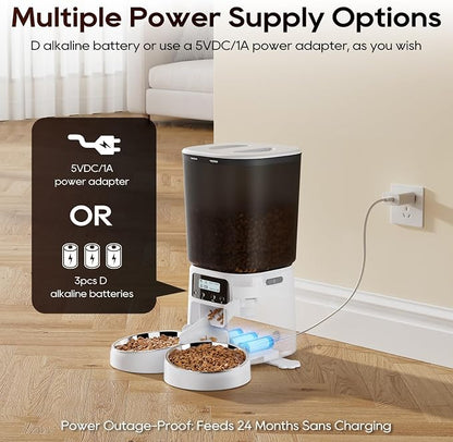 Petrice Automatic Cat Feeder for 2 Cats, 6L/25 Cups Cat Food Dispenser Programmable 30 Portions 6 Meals per Day, Timed Pet Feeder for Kitty Small Dogs with 10S Voice Record, Easy Setup, White