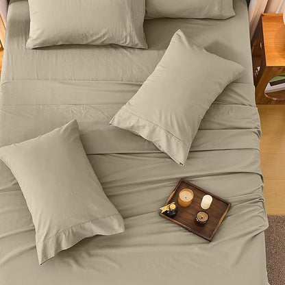 Bedlifes 100% French Flax Linen Sheets Set California King Size-6 Piece Extra Deep Pocket 18-24",Soft Breathable Cal King Bed Sheets with Temperature Regulating & Moisture-Wicking(Taupe)