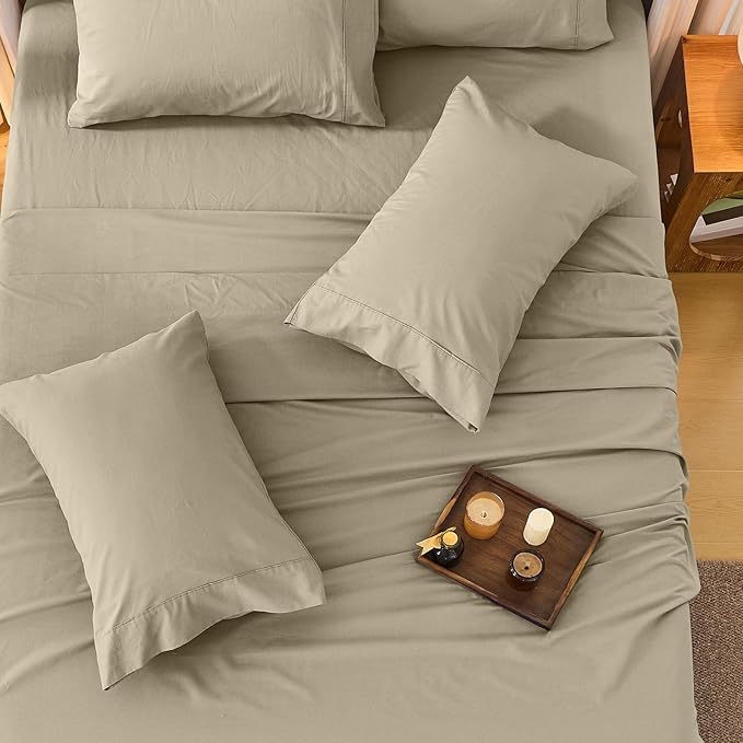 Bedlifes 100% French Flax Linen Sheets Set Queen Size - 6 Piece Extra Deep Pocket 18-24",Soft Breathable Queen Bed Sheets with Temperature Regulating & Moisture-Wicking(Taupe