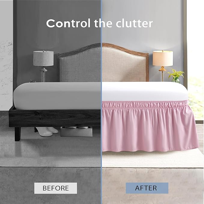 FreshCulture Elastic Wrap-Around Bed Skirt - Twin Bed, 15-Inch Drop, Dusty Pink