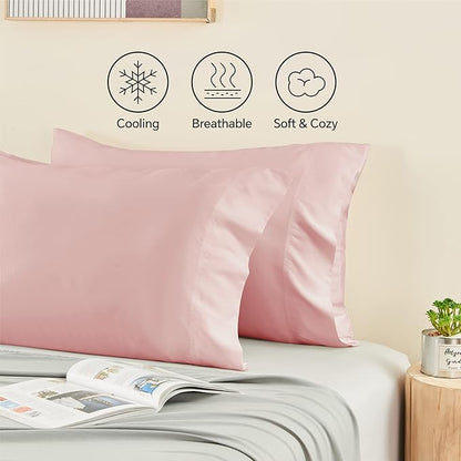 BEDELITE Pillow Cases Queen Size Set of 2, Rayon Derived from Bamboo, Cooling Pillow Cases for Hot Sleepers & Night Sweats, Breathable and Silky Soft Envelope Pillowcases(Coral, 20"x30")