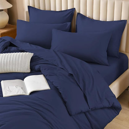 Litanika King Size Comforter Set Navy Blue - 7 Pieces Bed in a Bag King Bedding Comforter Sets, Solid Lightweight Bed Set with Comforter, Sheets, Pillowcases & Shams