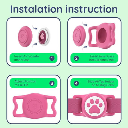 IP68 Waterproof Dog AirTag Holder for Dog Collar, Soft, Stretchy Silicone | Full-Body Protection, Easy Tool-Free Installation, Quiet, No-Dangle Fit, Lightweight, Fits Dog & Cat Collars of All Widths