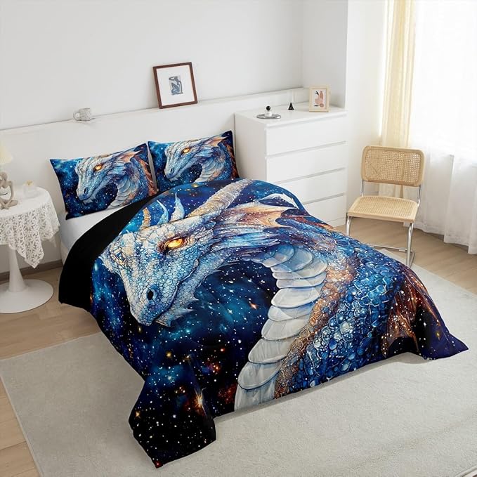 Feelyou Dragon Comforter Set Twin Size Dragon Stuff Comforter for Boys Girls Teens Wild Life Bedding Set Dragon Decor Duvet Set Room Decor Blue Quilt Set