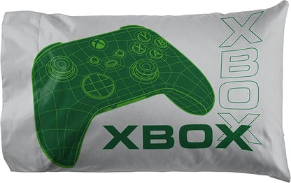 Jay Franco Kids Sheet Cartoon Set with Fitted, Flat Sheets & Pillow Cover - Ultra-Soft Bedding with Pillowcase for Room Decor, White - Xbox, 3 Piece Twin