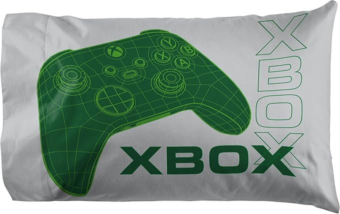 Jay Franco Kids Sheet Cartoon Set with Fitted, Flat Sheets & Pillow Cover - Ultra-Soft Bedding with Pillowcase for Room Decor, White - Xbox, 4 Piece Full