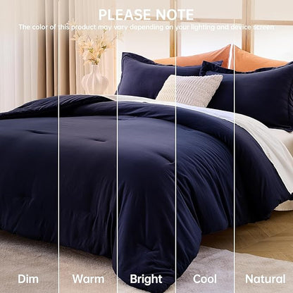 MUXHOMO Queen Comforter Set, All Season Ultra Soft Down Alternative Bedding - 3 Piece Lightweight Bed Set Includes 1 Comforter (90"x90") and 2 Pillow Shams (20"x26"), Navy Blue
