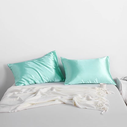 NTBAY 2 Pack Satin King Pillowcases for Hair and Skin, Luxurious and Silky Pillow Cases with Envelope Closure, 20x36 Inches, Light Blue