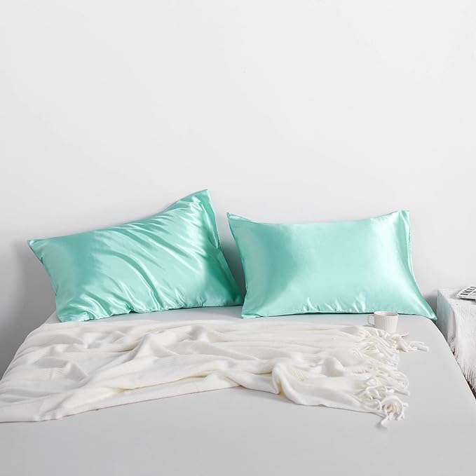 NTBAY 2 Pack Satin King Pillowcases for Hair and Skin, Luxurious and Silky Pillow Cases with Envelope Closure, 20x40 Inches, Light Blue