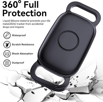 DDJ Waterproof Dog Collar Holder for Tile Life360 Pro 2024 Tracker 2-Pack, Silicone Cover Full-Body Protective Case for Tile Tracker Pet Collar, Ultra Durable, Scratch Resistant, Lightweight, Black
