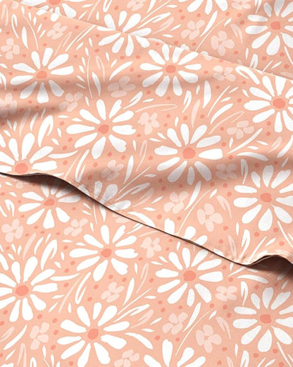 Floral Sheets - Pink & White Bed Sheet Set - 1 Flat, 1 Fitted & 2 Pillowcases w/ Deep Pockets - Comfy, Cozy, Wrinkle & Fade Free - Boho Botanical Bedding - Soft, Breathable & Cooling - King Size Set