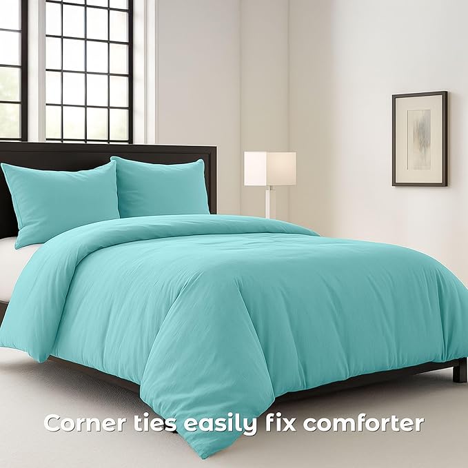 Pure Bedding Duvet Cover King Size - 3 Pieces Extra Soft Bedding Set, Includes 1 Duvet Cover 104x90 Inches with Zipper Closure & 2 Pillow Shams, Comforter Not Included, Aqua