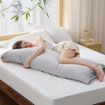 Bedsure Body Pillow Cover, Cooling Body Pillow Pillowcase for Hot Sleepers, Rayon Derived from Bamboo, PureWoven Silky Soft Long Pillow Case Cover with Envelope Closure, Light Grey, 20x54 Inches