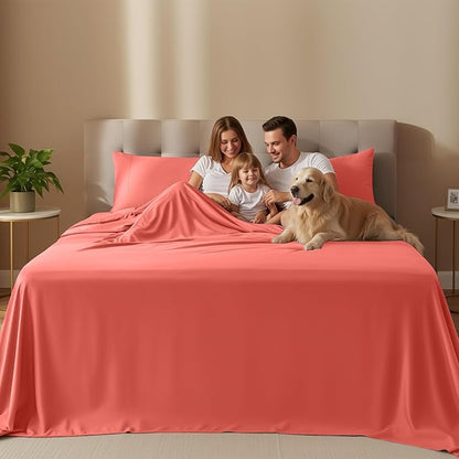 Utopia Bedding King Size Sheet Set – 4 Piece Bed Sheets, Soft and Breathable Microfiber, Includes 1 Fitted Sheet, 1 Flat Sheet and 2 Pillowcases – Oeko Tex (Coral)
