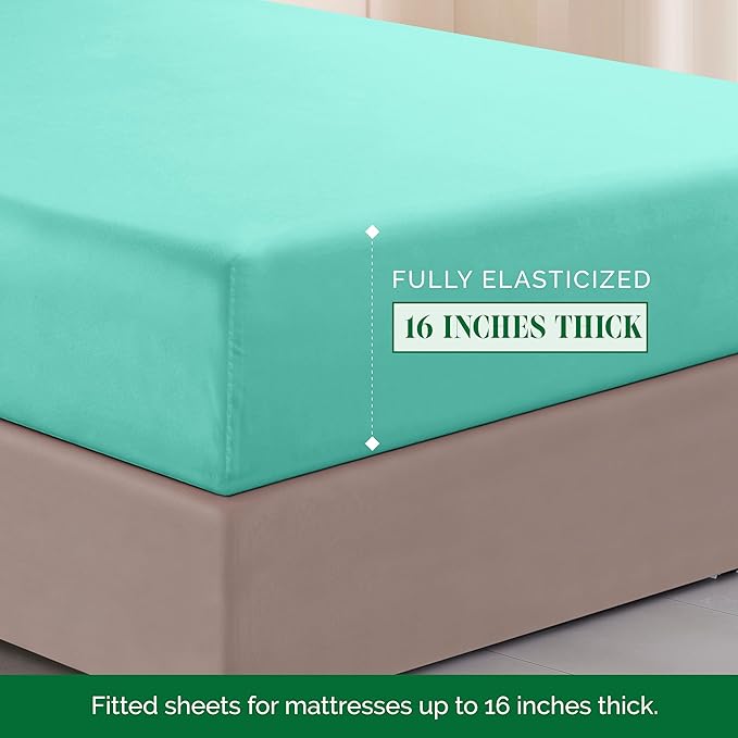 Elegant Comfort Luxurious 1500 Premium Hotel Quality Microfiber Three Line Embroidered Softest 4-Piece Bed Sheet Set, Wrinkle and Fade Resistant, Twin/Twin XL, Paradise Teal