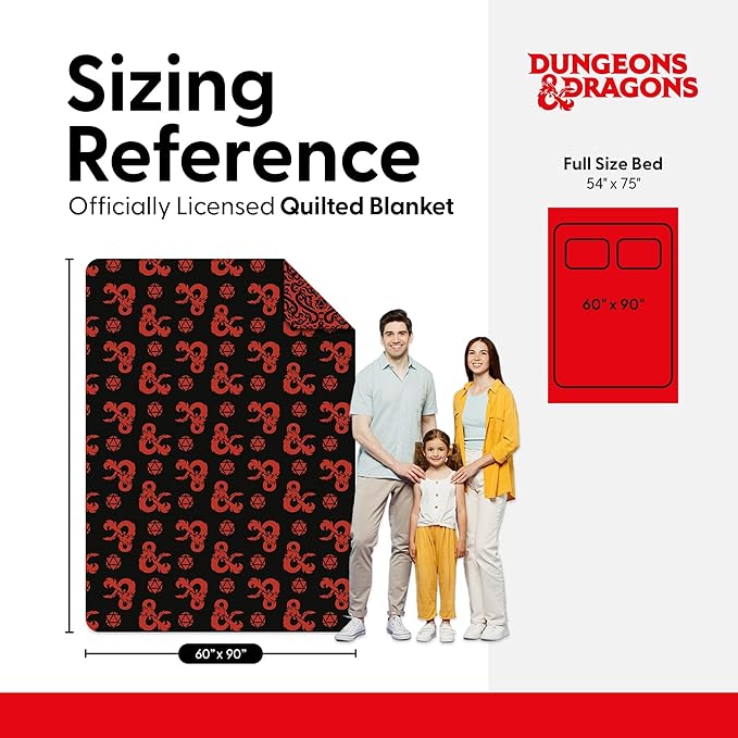 Northwest Dungeons & Dragons “Heed The Call” Twin Quilted Blanket, Cozy Fantasy Bedding for Gamers, Kids & Adults, Throw for Bedroom, Sofa, or Game Room Décor, 60 x 90 Inches