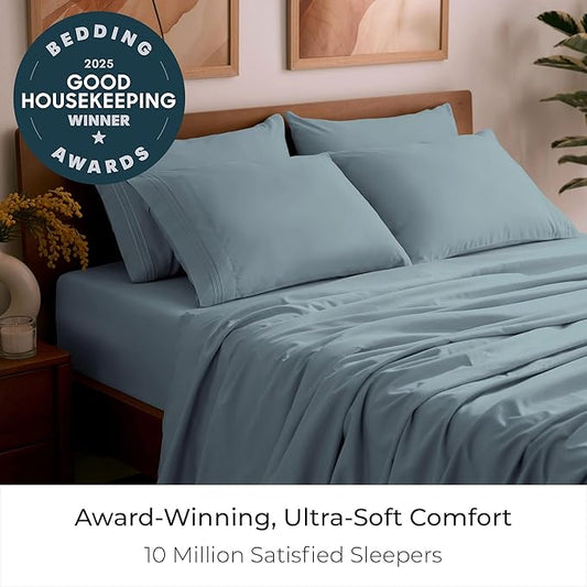 Mellanni King Sheet Set - 6-Piece Iconic Collection Bedding, (Including 4 Pillowcases), 16-Inch Deep Pocket, Easy Care, Extra Soft, Cooling Sheets, Brushed Microfiber - Spa Blue