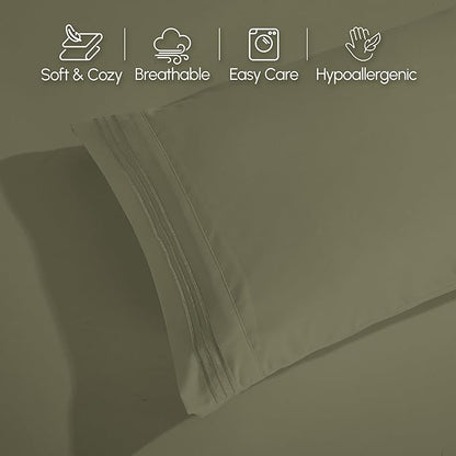 Elegant Comfort Luxurious 1500 Premium Hotel Quality Microfiber 4-Piece Sheet Set, 18-24 Inches Deep - Extra Deep Pocket Sheets - Ultra Soft 4PC Deep Pocket Sheets, King, Sage/Green