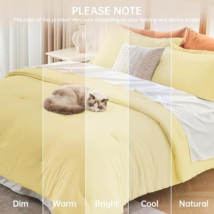 MUXHOMO Queen Comforter Set, All Season Ultra Soft Down Alternative Bedding - 3 Piece Lightweight Bed Set Includes 1 Comforter (90"x90") and 2 Pillow Shams (20"x26"), Cream Yellow