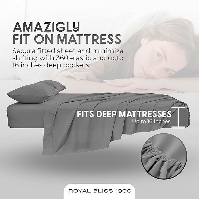 Split Queen Sheets - 5 Pcs Set for Adjustable Bed - Soft, Wrinkle-Resistant (Dark Grey)