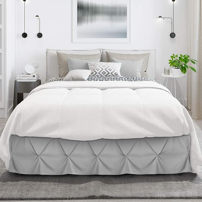 Nestl Light Grey Bed Skirt King Size, Pinch Pleat King Bed Skirt, 14" Inch Drop King Bedskirt, Hotel Quality Light Grey Bed Skirts, Microfiber Bedskirt for King Bed, Light Grey King Size Bed Skirt