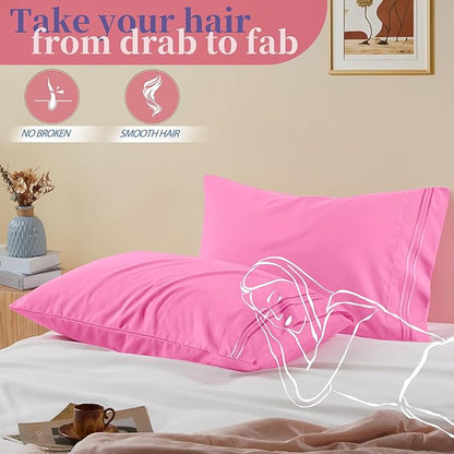 Vonty 2 Pack Queen Pillow Cases - 20x30 Inch, 1800 Thread Count Microfiber Pillowcases Queen Size Pink Pillow Cases Luxury & Soft Embroidered Bed Pillow Covers with Envelope Closure