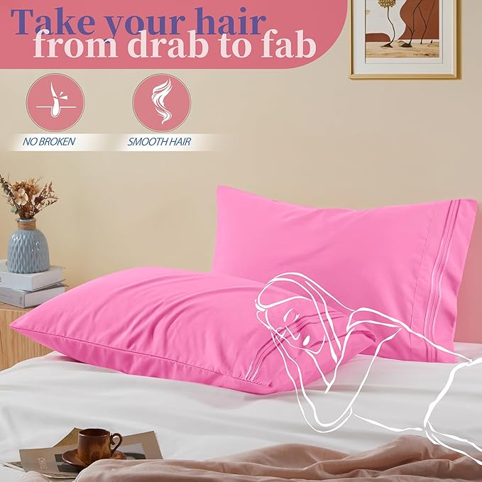 Vonty 2 Pack Standard Pillow Cases - 20x26 Inch, 1800 Thread Count Microfiber Pillowcases Standard Size Pink Pillow Cases Luxury & Soft Embroidered Bed Pillow Covers with Envelope Closure