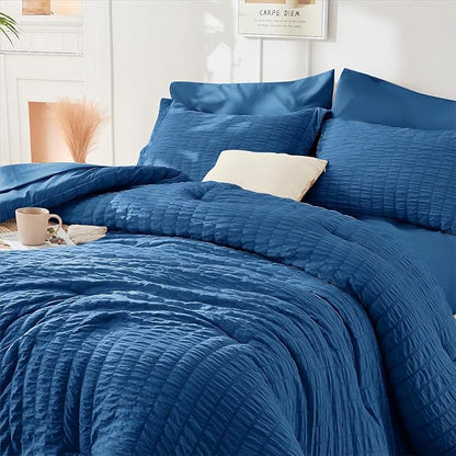 HYMOKEGE Teal Twin Size Duvet Cover, Ultra Soft 2-Piece Seersucker Duvet Cover Set with Zipper Closure, Soft Brushed Microfiber Bedding Set with 8 Corner Ties (68"x90", 1 Pillowshams)