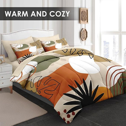 Comforter Set Full Size, Leaves Flower Summer 7 Pcs Bedding for Kids and Adults, Spring Leaf Floral Bed Sheet Sets with Fitted Sheet 2 Pillowcase & 2 Sham for Bedroom Bed Decor