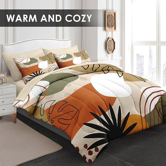 Comforter Set Twin Size, Leaves Flower Summer 5 Pcs Bedding for Kids and Adults, Spring Leaf Floral Bed Sheet Sets with Fitted Sheet Pillowcase & Sham for Bedroom Bed Decor