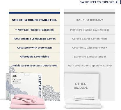 Mayfair Linen 100% Organic Cotton Sheets California King Size - 4 PC Organic Cotton Cal King Size Percale Weave Sheet Set, Soft, Cooling & Crisp, 16" Deep Pocket Hotel Quality Bedding Set - Blush