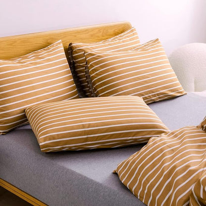 JELLYMONI Twin Duvet Cover Set, Cotton Duvet Cover 2 Pieces with Zipper Closure, 1 Duvet Cover and 1 Pillowcase(Rust with White Striped)