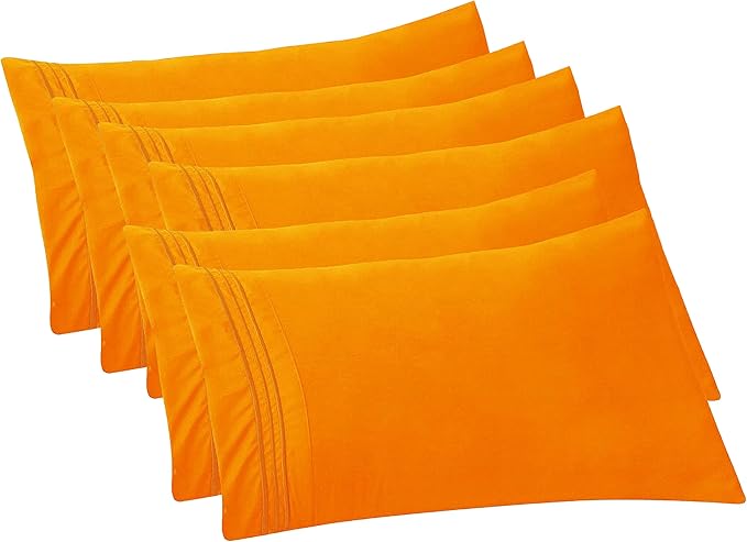 Elegant Comfort 6-PACK Solid Pillowcases 1500 Premium Hotel Quality Microfiber - Smooth Weave, Wrinkle and Stain Resistant, Easy Slip-On, 6-Piece Set, King Pillowcase, Orange