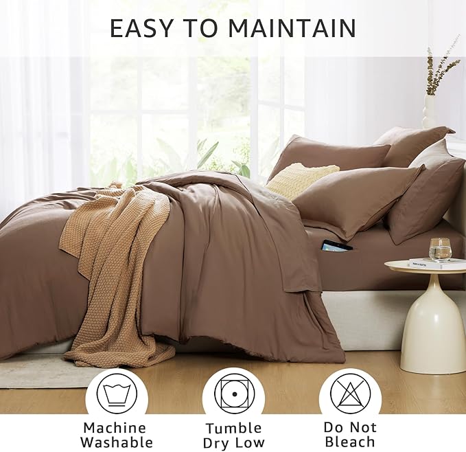 WRENSONGE Queen Size Comforter Sets, 7 Pieces Soft Brown Bed in a Bag with Fitted Sheet, Flat Sheet, 2 Pillow Shams, and 2 Pillowcases- Warm Bedding Sets for All Season