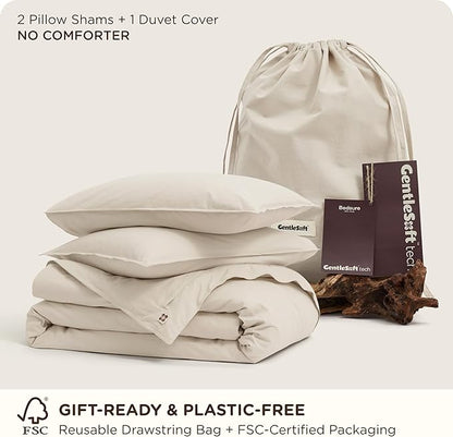 Bedsure Cotton Duvet Cover Queen Size - Luxury Slub Weave 100% Cotton Duvet Cover Set, PureWoven Bedding Set with a Linen Like Textured, Easy Change, Ivory, 90" x 90"