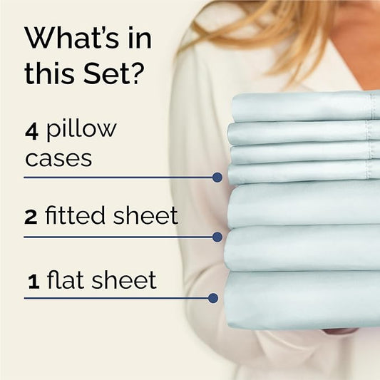 Split King 7 Piece Sheet Set - Comfy Breathable & Cooling - Soft Hotel Luxury Bedding Set with 8-16 Inch Deep Pockets - 1 Flat & 2 Fitted Sheet & 4 Pillowcases - Wrinkle Free & Easy Care - Ice Blue