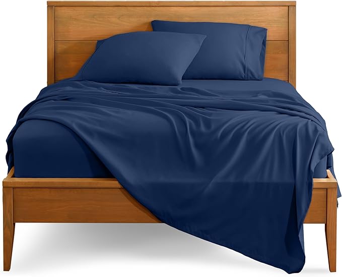 Bare Home Short Queen Sheet Set - 1800 Ultra-Soft Microfiber Bed Sheets - Double Brushed - Deep Pockets - Easy Fit - 4 Piece Set - Bedding Sheets & Pillowcases (Short Queen, Dark Blue)