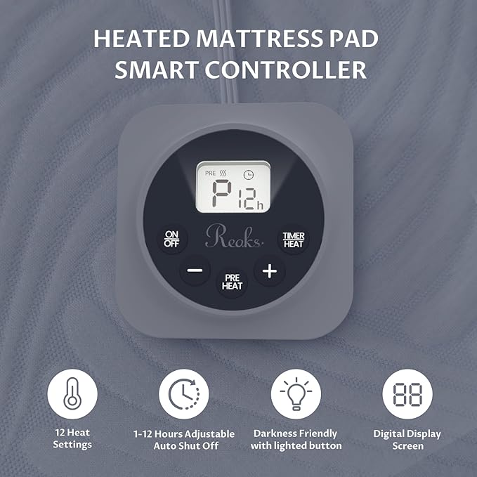 Full Size Electric Heated Mattress Pad - Bed Warmer with Memory & Preheat Functions, 12 Heat Settings Single Control for 1-12 Hours Auto Off, Lighted Button