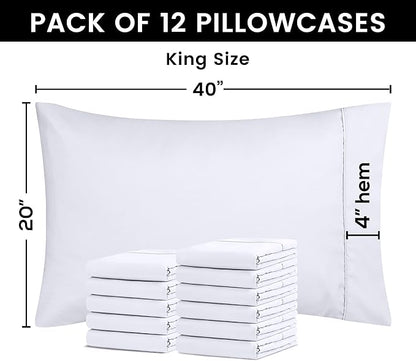 Utopia Bedding King Pillow Cases - 12 Pack - Envelope Closure - Soft Brushed Microfiber Fabric - Shrinkage and Fade Resistant Pillow Covers King Size 20 X 40 Inches (King, White)