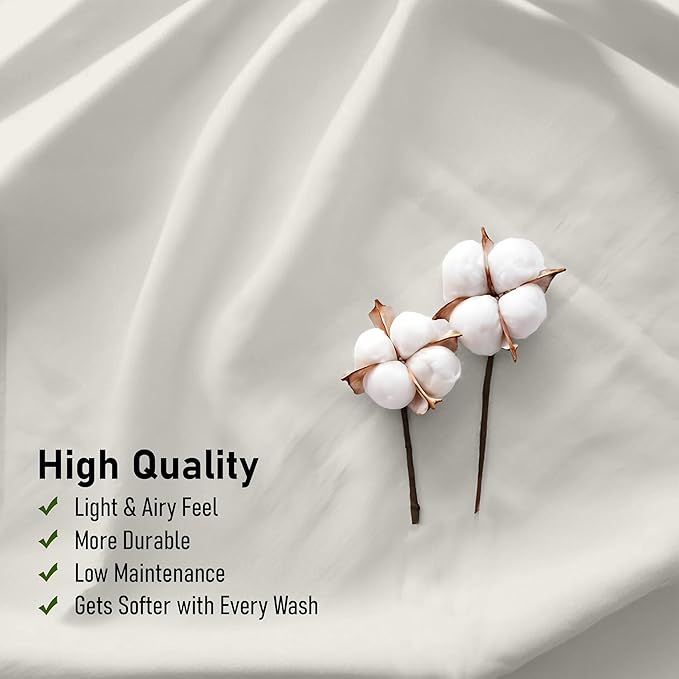 RUVANTI 100% Cotton Sheets – King Size Percale Bedding, Cooling & Breathable, Durable with a Crisp, Soft & Comfortable Feel, 16" Deep Pocket, 4-Piece Set, Ivory