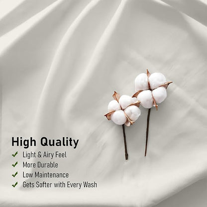 RUVANTI 100% Cotton Sheets – Queen Size Percale Bedding, Cooling & Breathable, Durable with a Crisp, Soft & Comfortable Feel, 16" Deep Pocket, 4-Piece Set, Ivory
