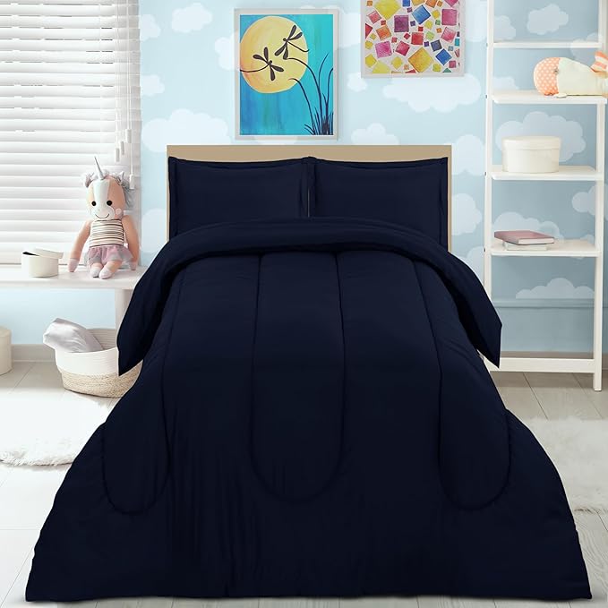 Utopia Bedding Navy Kids Comforter Set with 2 Pillow Shams, 3 Piece Soft Microfiber Twin Bed Comforter with Pillow Shams, Printed Kids Bedding for Boys and Girls, Lightweight, Breathable, Easy Care