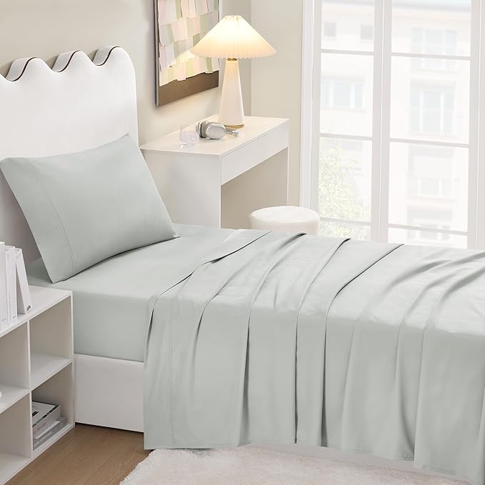 UGG Hedi Twin XL Sheet Set 3-Piece Luxury Cooling Sheets Deep Pockets Premium Bedding with 1 Pillow Sham Hypoallergenic Machine Washable Soft Lightweight Bed Set for Dorm, Twin XL, Mineral Green