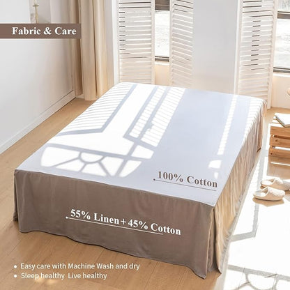 BISELINA French Linen Bed Skirt with Pleated Corner 18-Inch Tailored Drop Natural Flax Cotton Blend Basic Dust Ruffle Soft Cozy Farmhouse Bedding (18" Twin, Basic Grey)