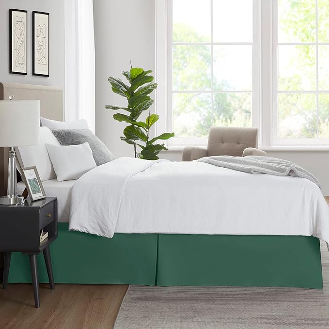 Nestl Hunter Green Bed Skirt Cal King Size - Cal King Bed Skirt 14 Inch Drop - Brushed Microfiber Bed Skirts - Hotel Quality Pleated Bed Skirt - Shrinkage & Fade Resistant