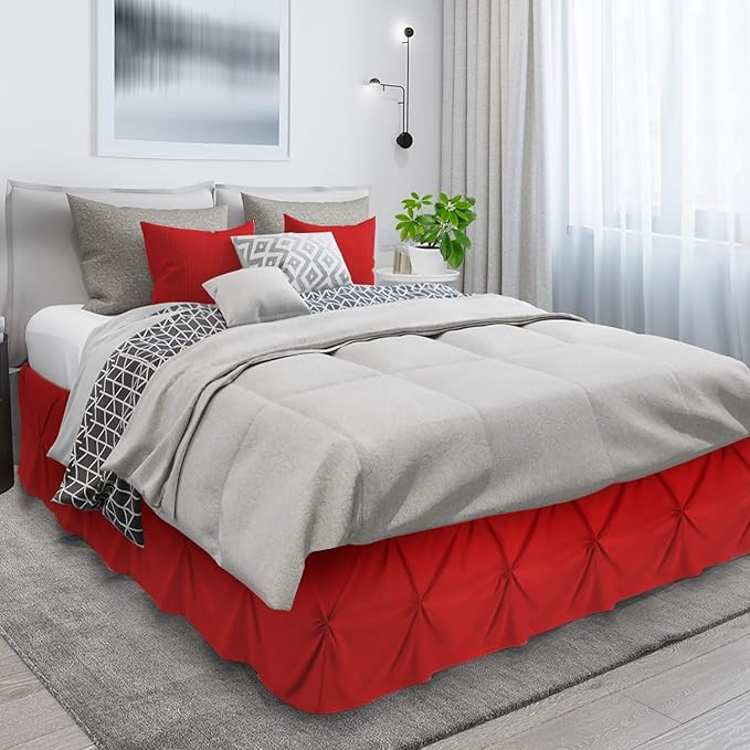 Nestl Red Bed Skirt King Size, Pinch Pleat King Bed Skirt, 14" Inch Drop King Bedskirt, Hotel Quality Red Bed Skirts, Premium Microfiber Bedskirt for King Bed, Red King Size Bed Skirt
