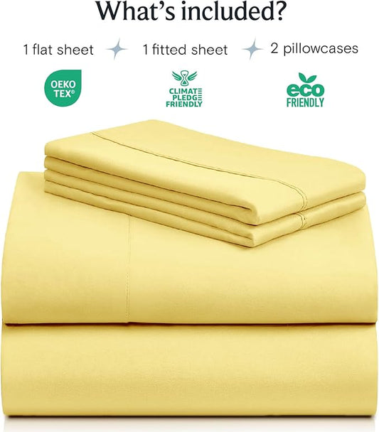 LuxClub 4 PC Sheet Set Bed Sheets Deep Pockets 16" Eco Friendly Wrinkle Free Cooling Machine Washable Hotel Bedding Silky Soft - Lemon King